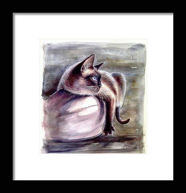 A Cat Framed Print featuring the painting Siamese cat 2 by Katerina Kovatcheva