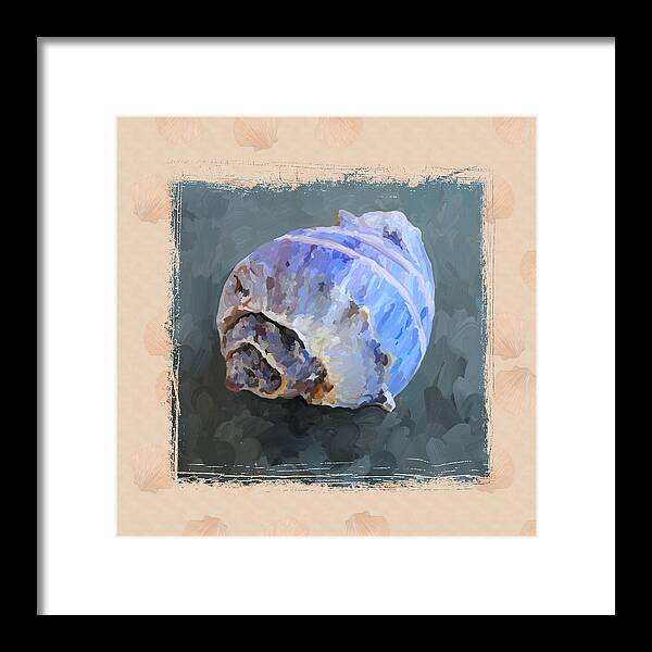 Sea Shell Framed Print featuring the painting SeaShell III Grunge with Border by Jai Johnson