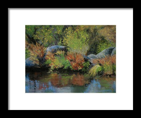 River Framed Print featuring the pastel Seasons in Transition by Sandra Lee Scott
