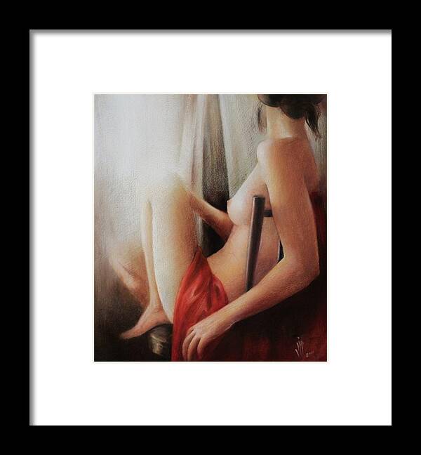 Nude Framed Print featuring the painting Seated nude by Vali Irina Ciobanu