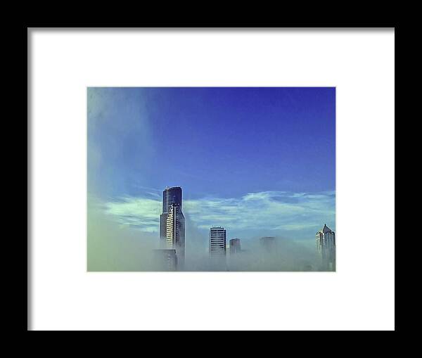 Blue Framed Print featuring the photograph Seattle Fog Scape by Kathryn Alexander MA