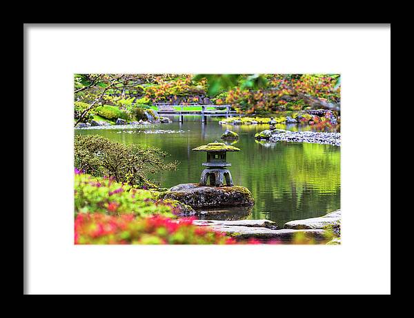 Outdoor; Garden; Plant Framed Print featuring the digital art Seattle Japanese Garden by Michael Lee