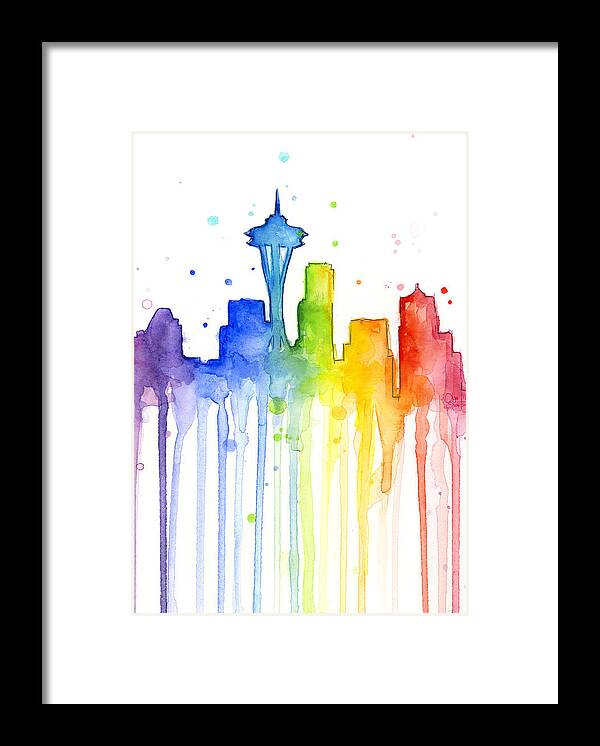 Watercolor Framed Print featuring the painting Seattle Rainbow Watercolor by Olga Shvartsur