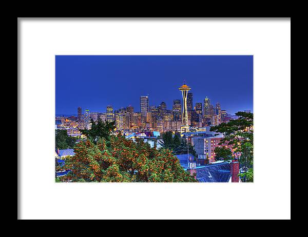 Seattle Framed Print featuring the photograph Seattle Skyline in the Fall by Shawn Everhart