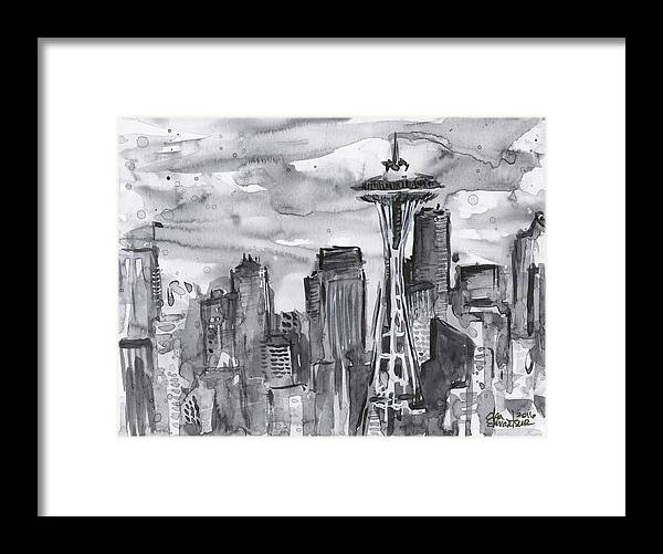 Seattle Framed Print featuring the painting Seattle Skyline Space Needle by Olga Shvartsur