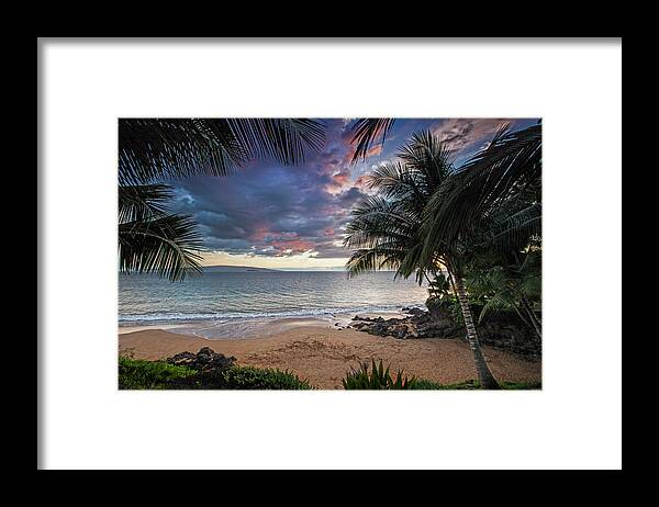 Poolenalena Maui Hawaii Palmtrees Seascape Beach Ocean Clouds Sunset Framed Print featuring the photograph Secret Cove by James Roemmling
