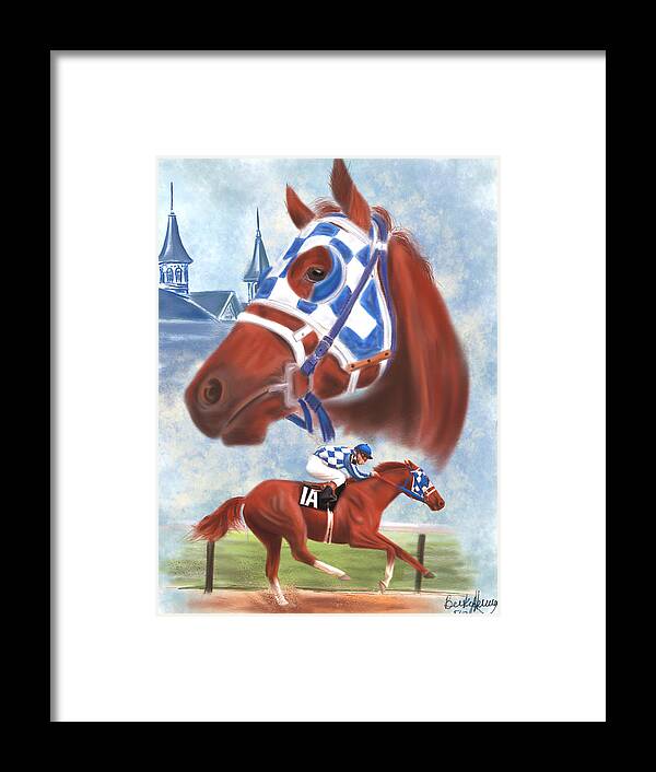 Secretariat Framed Print featuring the drawing Secretariat Racehorse Portrait by Becky Herrera