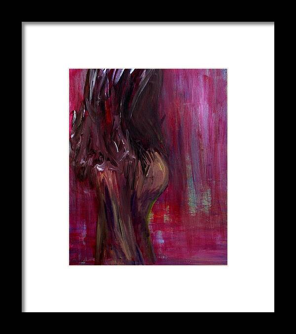 Self Portrait Framed Print featuring the painting Self Portrait-1 in pink by Julie Lueders 