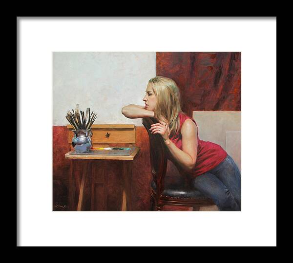 Self Portrait Framed Print featuring the painting Self Portrait in the Studio by Anna Rose Bain