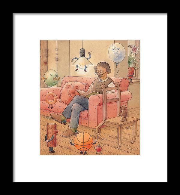 Brown Home Chair Sofa Dinning Room Framed Print featuring the painting Self-portrait with my things by Kestutis Kasparavicius