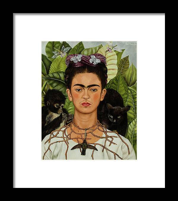 Frida Kahlo Framed Print featuring the painting Self-Portrait with Thorn Necklace and Hummingbird by Frida Kahlo