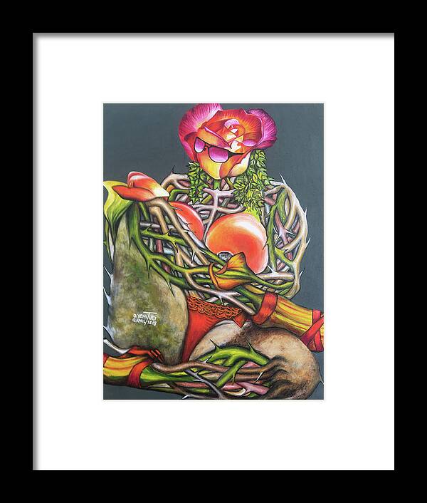 Abuse Framed Print featuring the painting SENSUALITY1 Pain and Pleasure by O Yemi Tubi