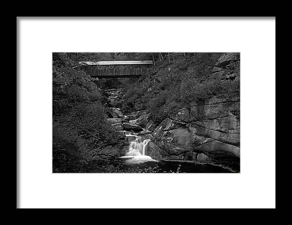 B&w Framed Print featuring the photograph Sentinel Pine Bridge Spanning Across Liberty Gorge by Juergen Roth