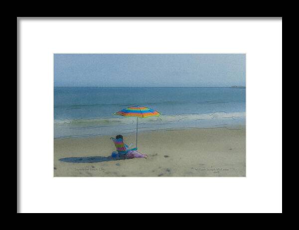Beach Framed Print featuring the painting September Beach Reader by Bill McEntee