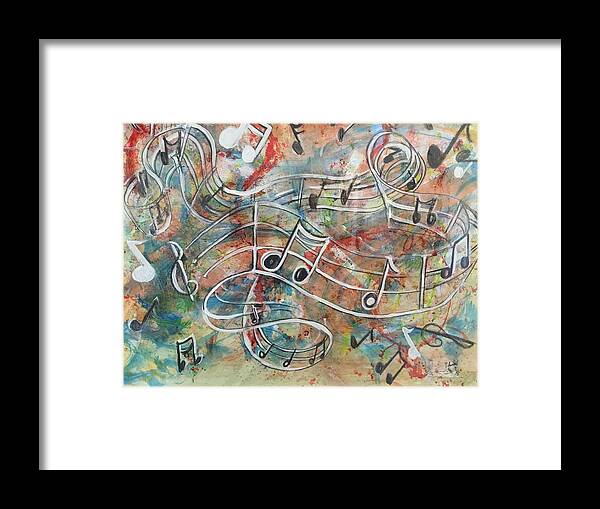 Let The Music Flow. Musical Abstract Framed Print featuring the mixed media Serendipity by Charme Curtin