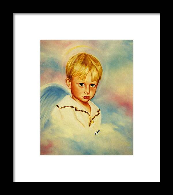 Angel Framed Print featuring the painting Serious Angel by Joni McPherson