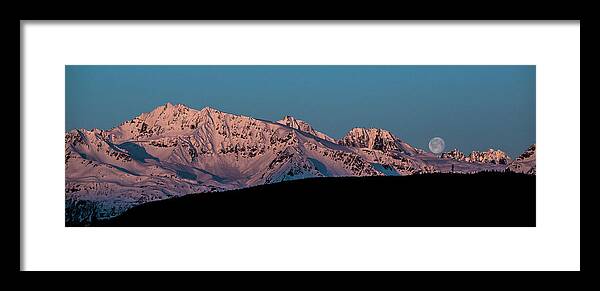 Landscape Framed Print featuring the photograph Setting Moon over Alaskan Peaks VI by Matt Swinden