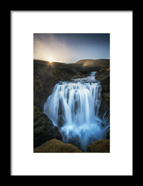 Iceland Framed Print featuring the photograph Setting Sun Above Iceland Waterfall by James Udall