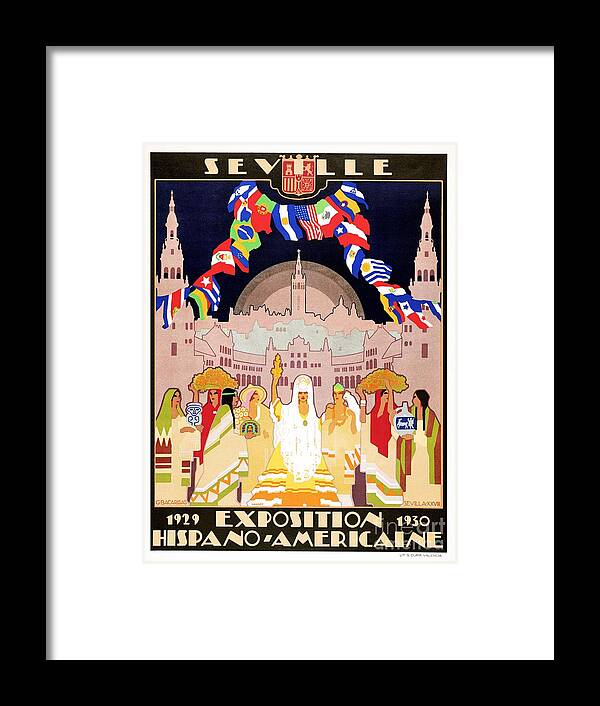 Vintage Framed Print featuring the digital art Seville Sevilla Art Deco Hispano-American expo 1929 by Heidi De Leeuw