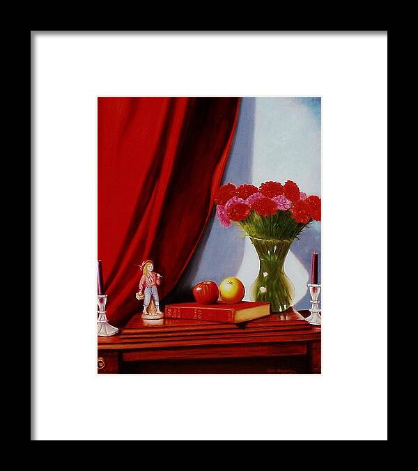 Still Life Framed Print featuring the painting Sewing carnations by Gene Gregory