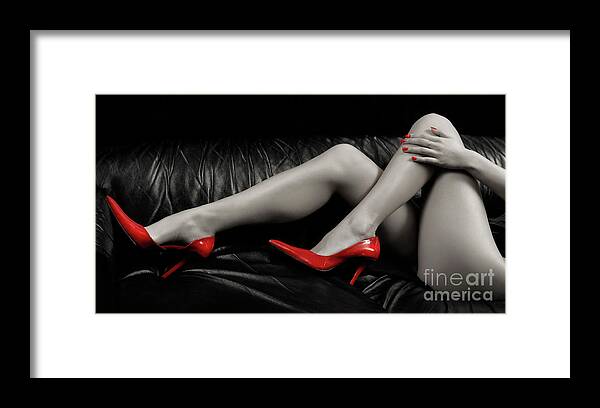 Legs Framed Print featuring the photograph Sexy Woman Legs in Red High Heels by Maxim Images Exquisite Prints
