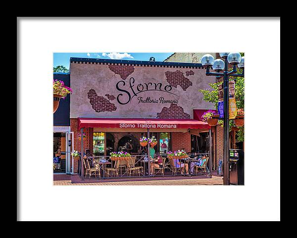 Pearl Street Framed Print featuring the photograph Sforno Trattoria Romana Front by Lorraine Baum