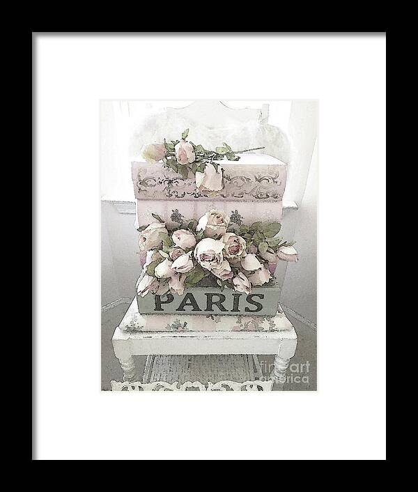 Paris Framed Print featuring the digital art Paris Shabby Chic Pastel Paris Books Roses - Paris Shabby Cottage Watercolor Roses by Kathy Fornal