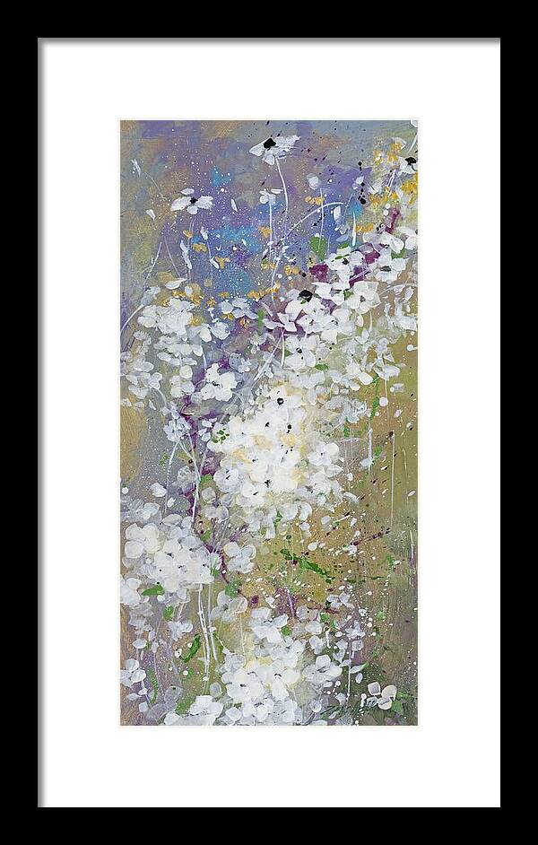 White Flowers Framed Print featuring the painting Shabby six by Laura Lee Zanghetti