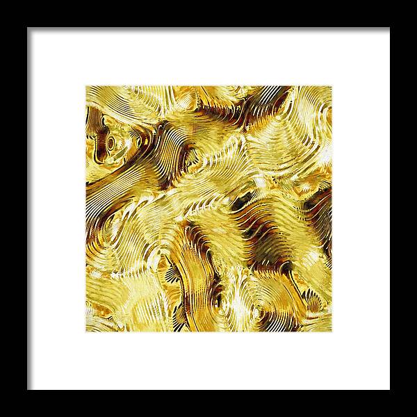 Shades Of Gold Ripples Abstract Framed Print featuring the digital art Shades of Gold Ripples Abstract by Sandi OReilly