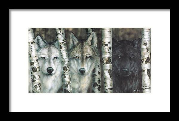 Wolves Framed Print featuring the painting Shades of Gray by Wayne Pruse