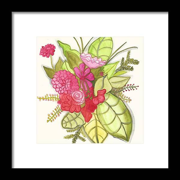 Floral Framed Print featuring the painting Shades of red bouquet by Monica Martin