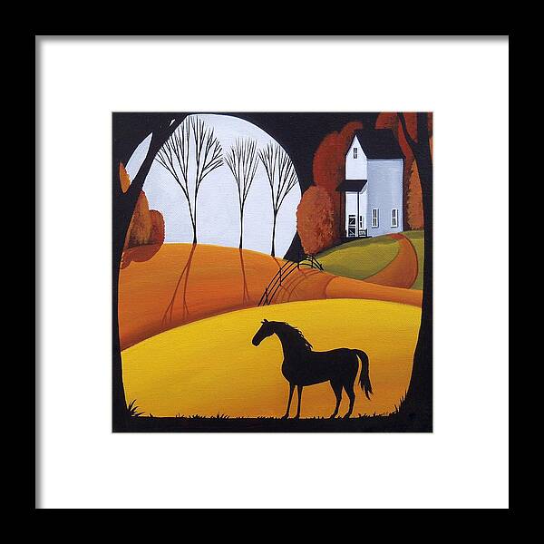 Folk Art Framed Print featuring the painting Shadow Of One - horse art by Debbie Criswell