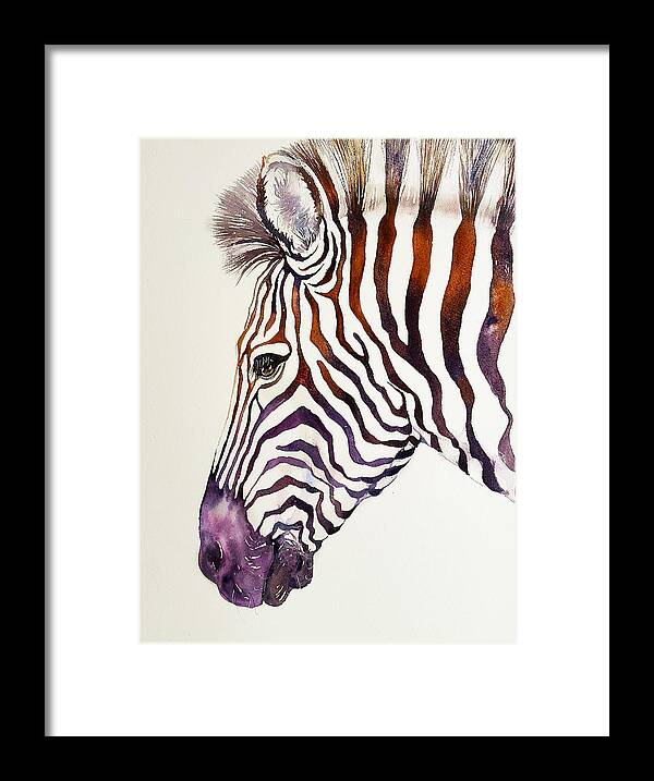 Zebra Framed Print featuring the painting Shadow Violet Zebra by Arti Chauhan