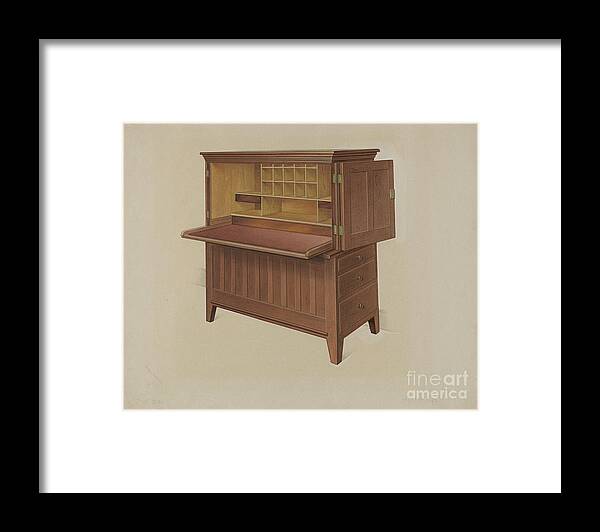  Framed Print featuring the drawing Shaker Desk by Anne Ger