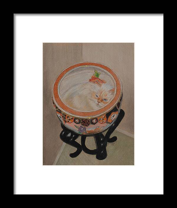 Cat Framed Print featuring the drawing Shakespeare in a Chinese Fishbowl by Quwatha Valentine