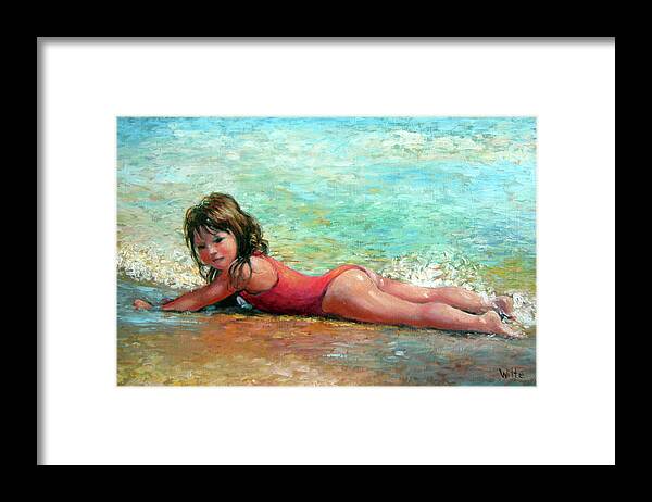Child In Surf Framed Print featuring the painting Shallow Surf by Marie Witte