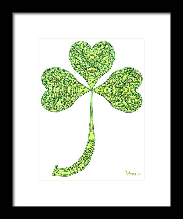 Lise Winne Framed Print featuring the drawing Shamrock with Curled Stem by Lise Winne