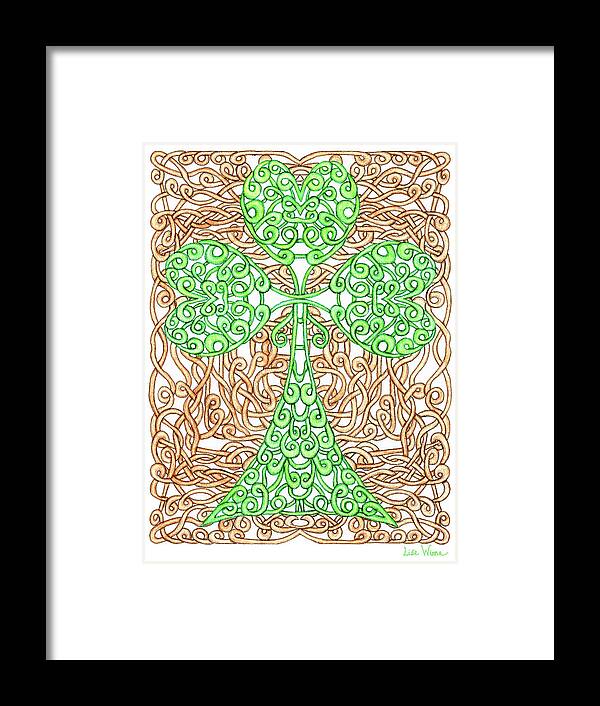 Lise Winne Framed Print featuring the drawing Shamrock with Knotted Background by Lise Winne