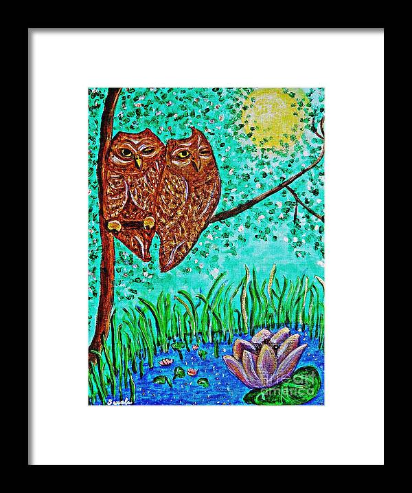 Bird Framed Print featuring the painting Shared Moonlight by Sarah Loft