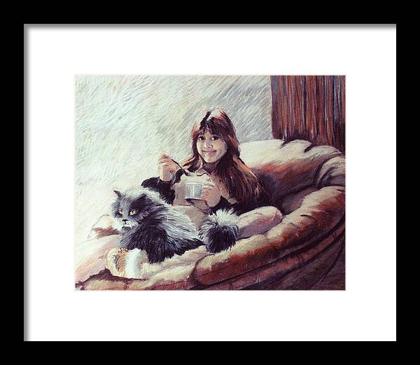 Portrait Framed Print featuring the painting Sharing ice cream by Synnove Pettersen