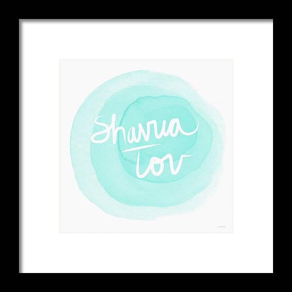 Shavua Tov Framed Print featuring the painting Shavua Tov Blue and White- Art by Linda Woods by Linda Woods