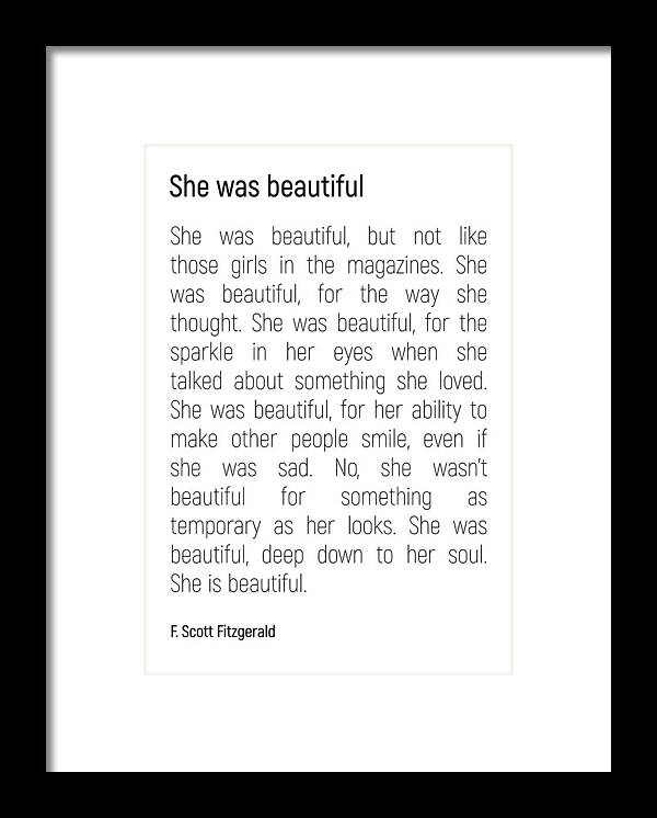 Minimalist Framed Print featuring the photograph She Was Beautiful By F. Scott Fitzgerald 2 #minimalism #poem by Andrea Anderegg