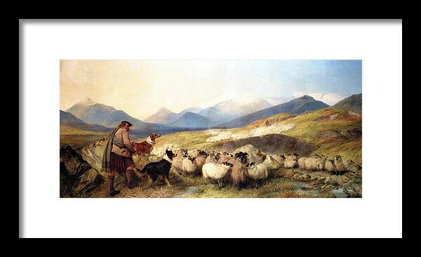 Richard Ansdell - Sheep Gathering In Glen Spean 1872 Framed Print featuring the painting Sheep Gathering in Glen Spean by MotionAge Designs
