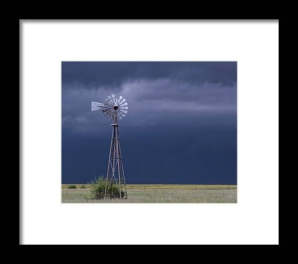 Kansas Framed Print featuring the photograph Shelf Cloud and Windmill -03 by Rob Graham