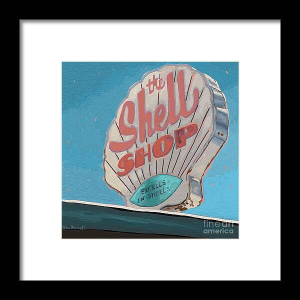 Vintagesign Framed Print featuring the digital art Shell Shop Morro Bay by Robin Wiesneth