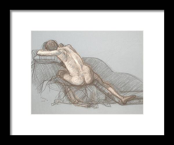 Realism Framed Print featuring the drawing Shelly Back View by Donelli DiMaria