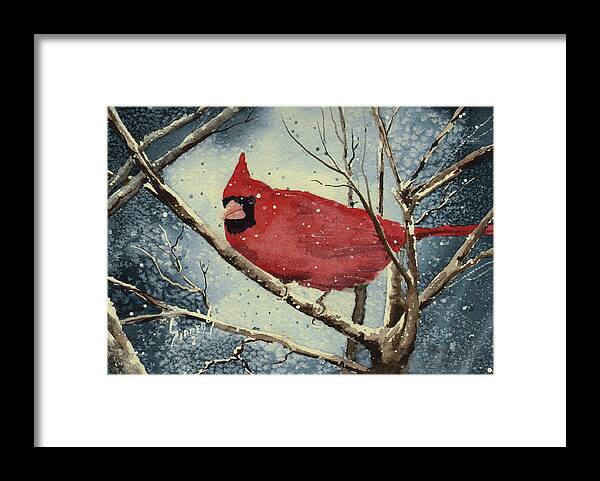 Cardinal Framed Print featuring the painting Shelly's Cardinal by Sam Sidders