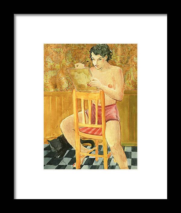 Nude Framed Print featuring the painting She's So Cute by Thomas Tribby