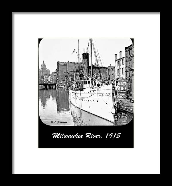Urban Framed Print featuring the photograph Ship in Milwaukee River c 1915 by A Macarthur Gurmankin