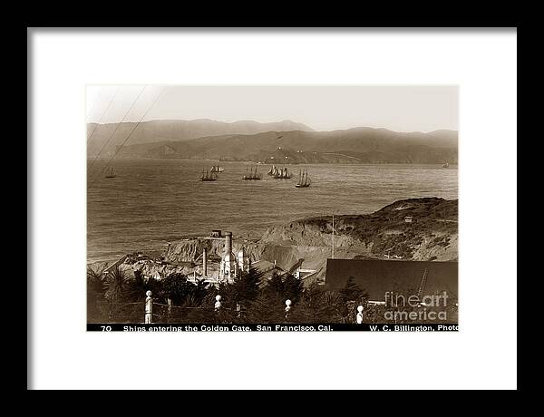 Ships Framed Print featuring the photograph Ships entering the Golden Gate San Francisco 1896 by Monterey County Historical Society